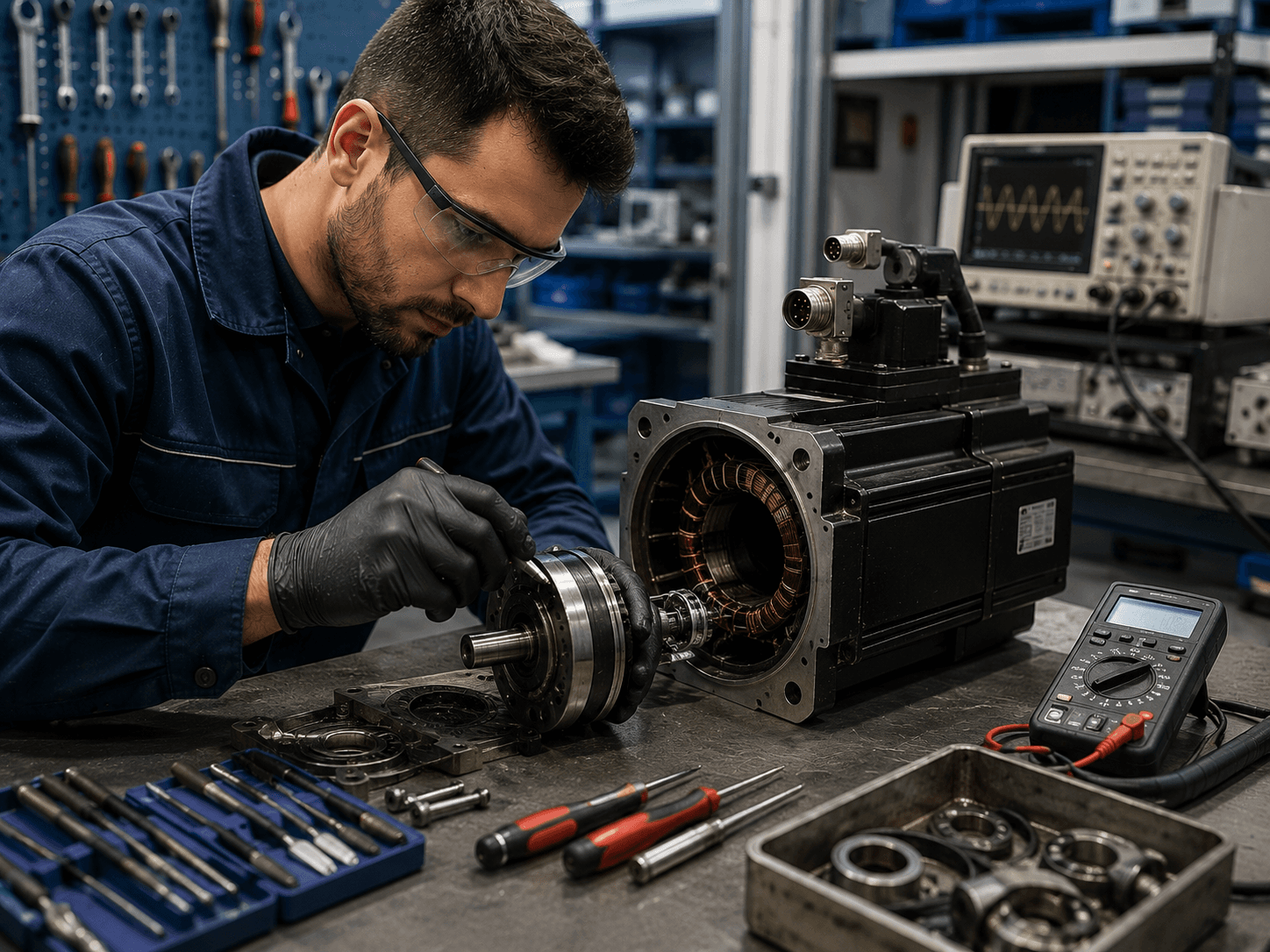 Servo motor repair and testing equipment